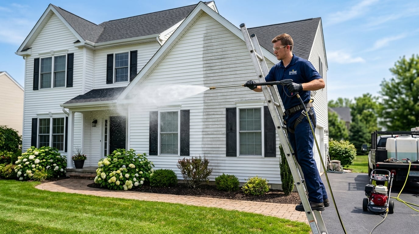 Get It Done Cleaning technician pressure washing home siding in the Twin Cities